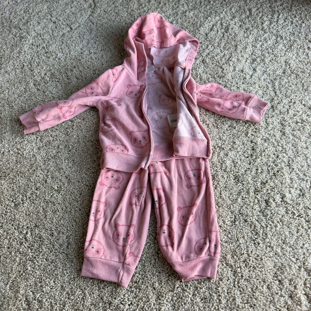 Carters Child‎ of Mine Baby Girl Pink Bear Pajama Set 12 Months Warm Cozg